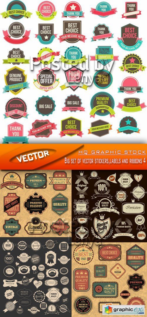 Stock Vector - Big set of vector stickers,labels and ribbons 4