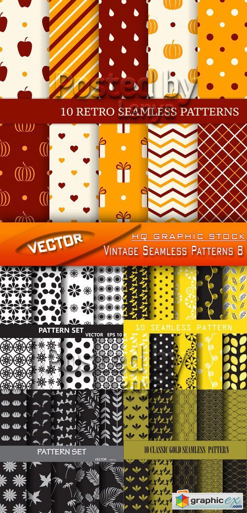 Stock Vector - Vintage Seamless Patterns 8