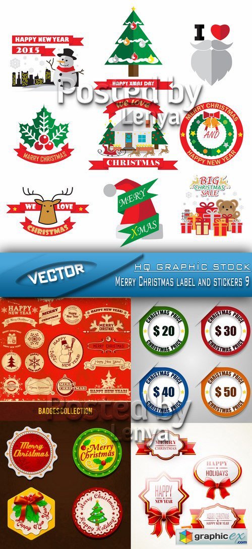 Stock Vector - Merry Christmas label and stickers 9