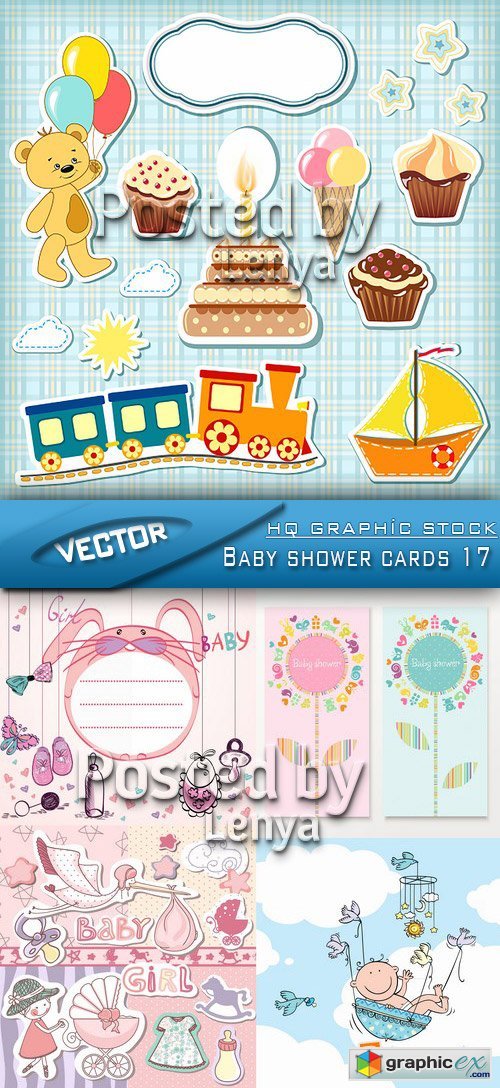 Stock Vector - Baby shower cards 17