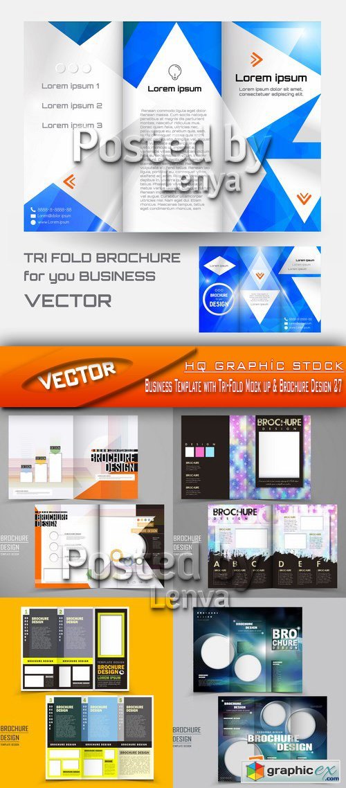 Stock Vector - Business Template with Tri-Fold Mock up & Brochure Design 27