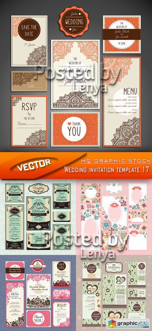 Stock Vector - Wedding invitation template 17