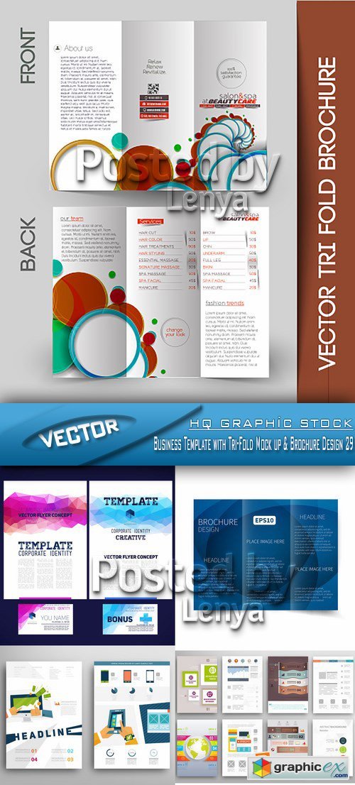 Stock Vector - Business Template with Tri-Fold Mock up & Brochure Design 29