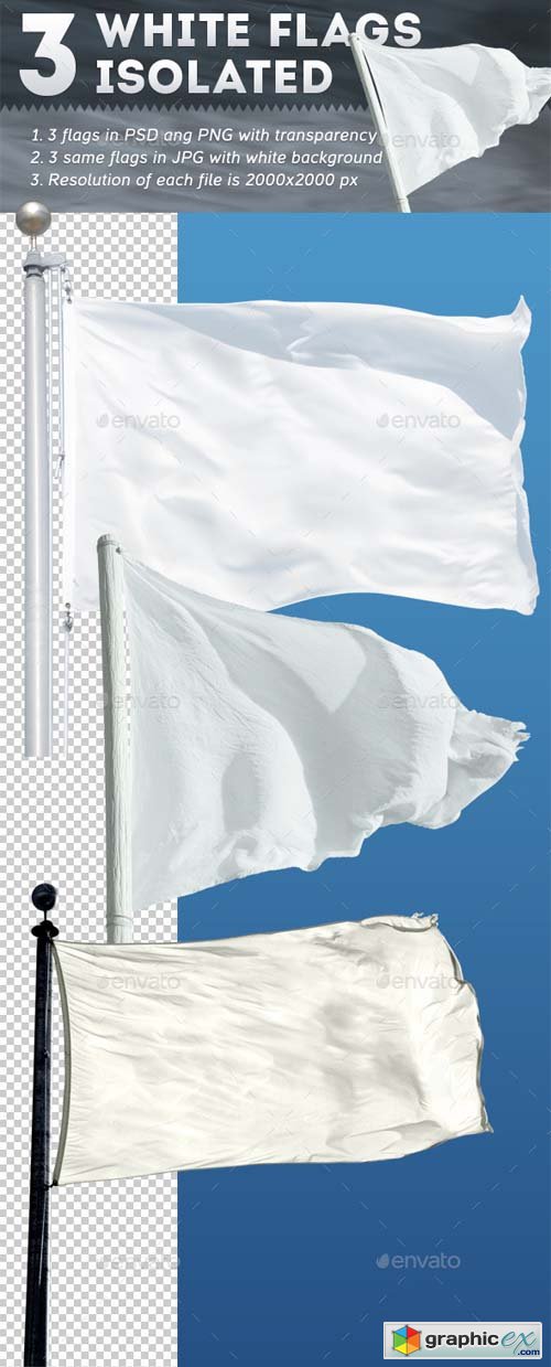 3 White Flags Isolated 9120848