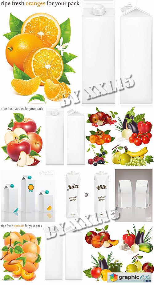 Fresh fruits and vegetables with packages