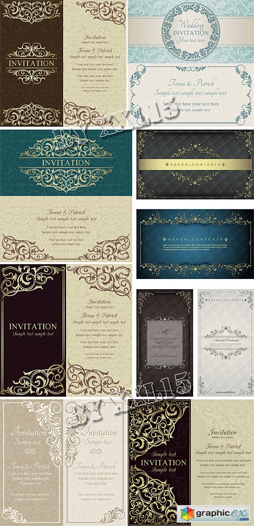 Vintage invitation or wedding cards with floral ornament 2