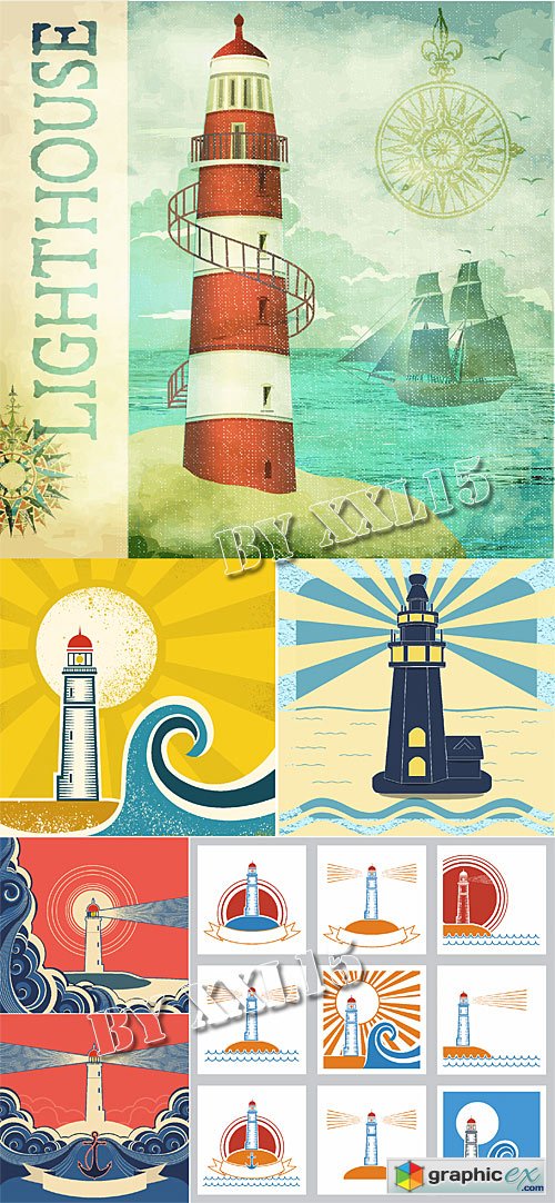 Vintage posters with lighthouses