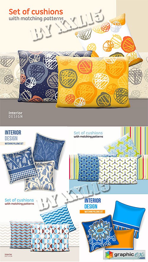 Set of cushions with matching patterns