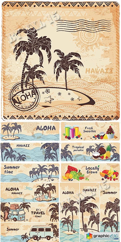 Vintage summer travel banners and background