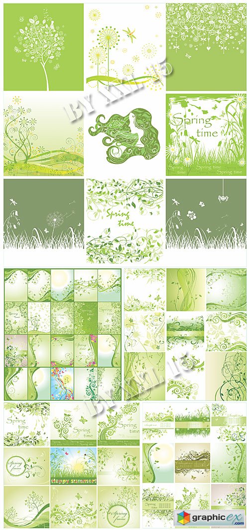 Green floral spring cards