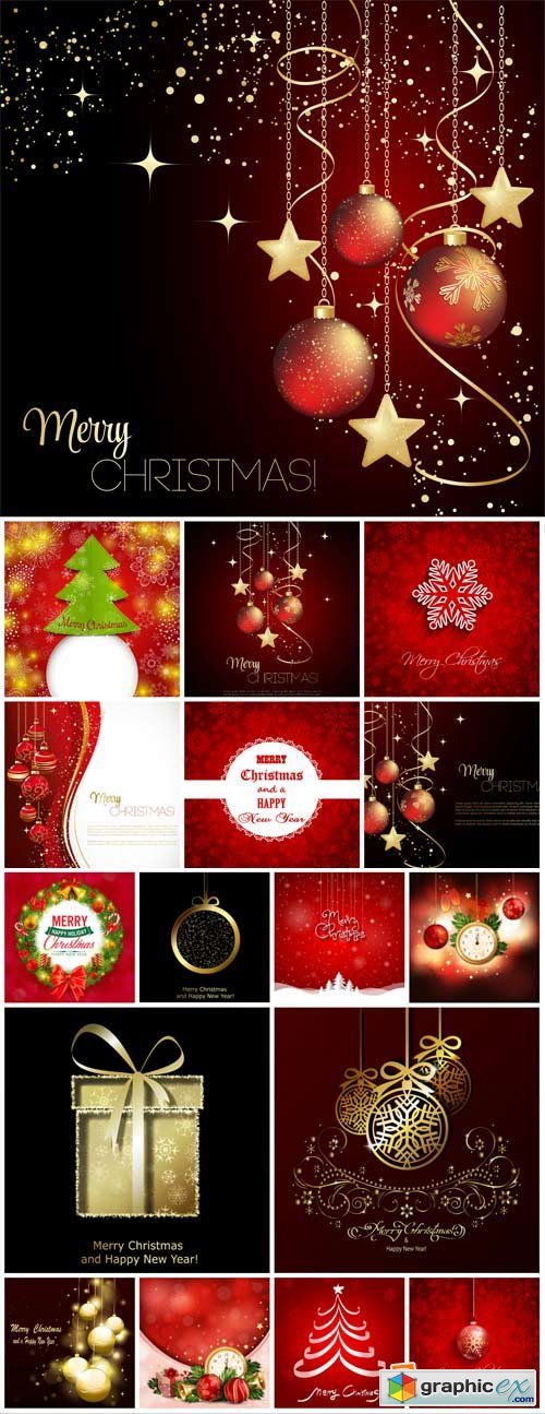 Christmas vector collection of backgrounds with Christmas trees and Christmas decorations