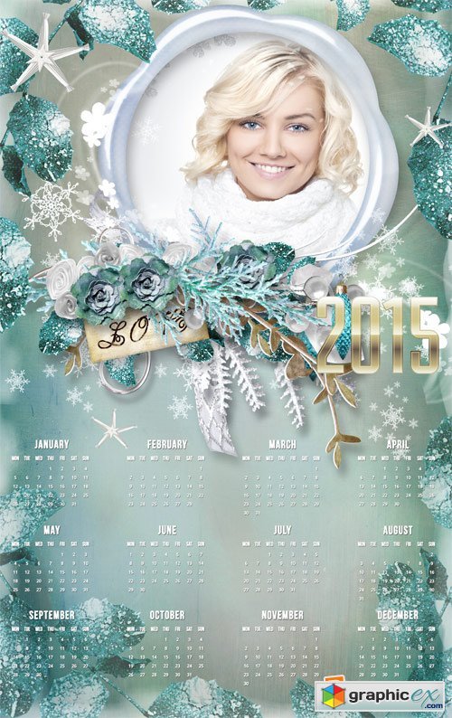 Calendar-frame for 2015 - Turquoise winter glow
