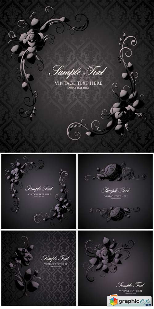 Black vector background with roses