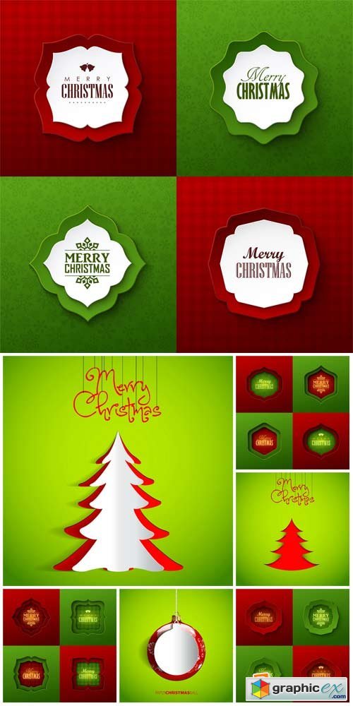 Christmas vector, red and green background with fir trees