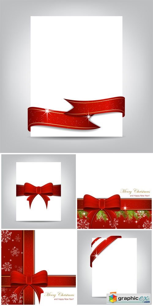 Festive vector cards with red ribbons