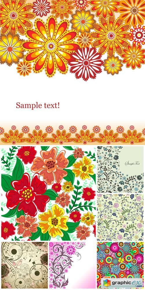 Floral patterns, vector backgrounds with flowers