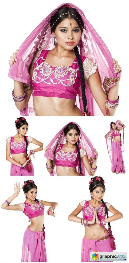 Indian girl in pink sari - stock photos