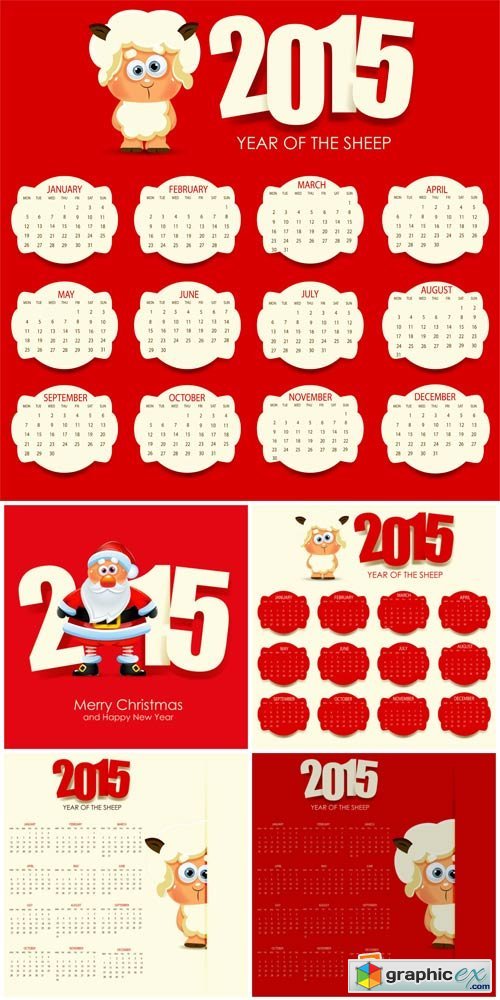 Calendars for 2015, santa claus vector