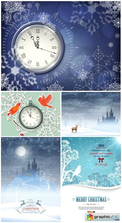 Christmas vector, christmas chimes, winter background with snowflakes