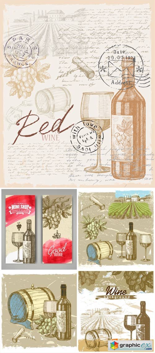 Wine and grapes, backgrounds vector