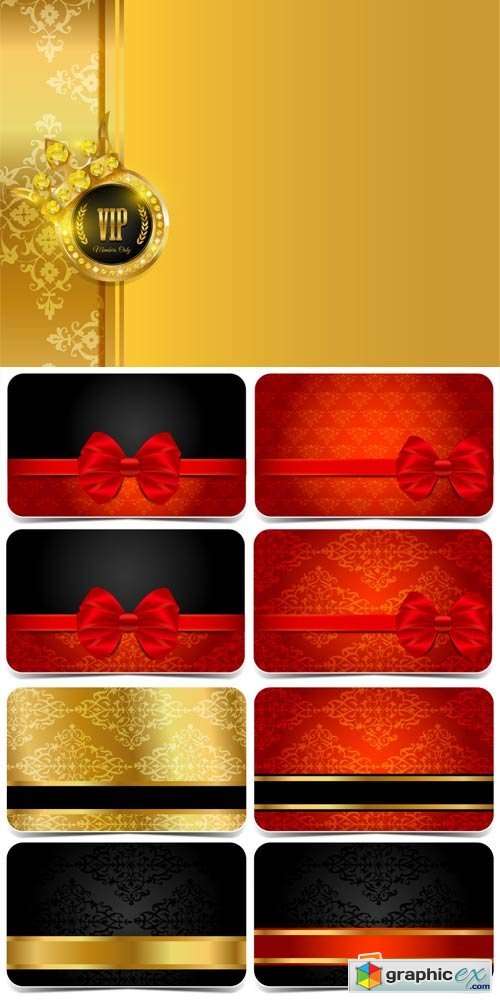 Vector backgrounds and cards with ornaments and ribbons