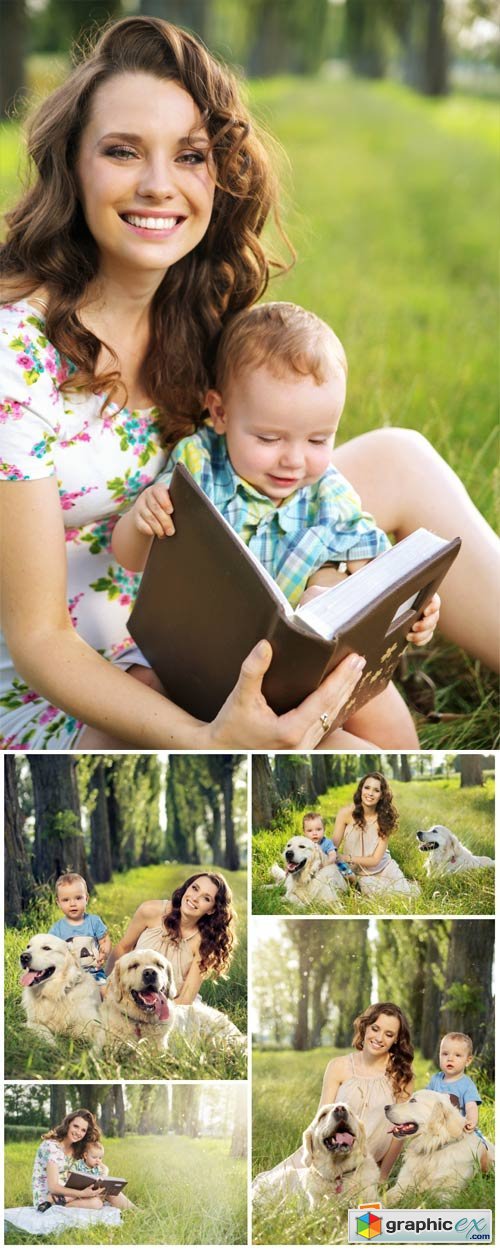 Mother with baby on the nature, people and animals - stock photos