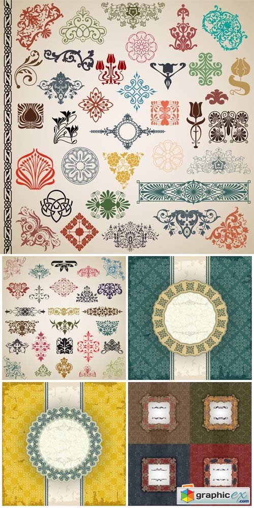 Design elements vector, vintage backgrounds with patterns
