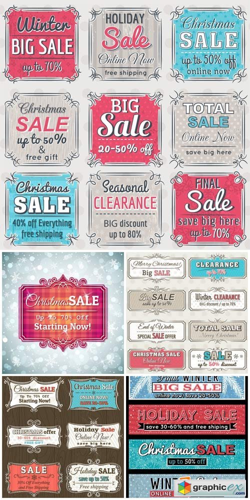 Christmas sale, backgrounds and stickers vector
