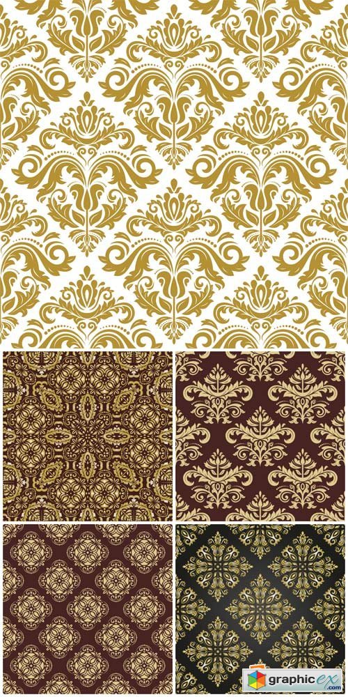 Vector textures, backgrounds with golden ornaments, vintage