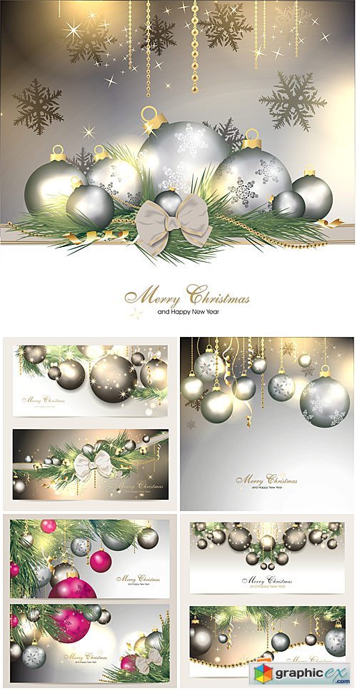 Christmas vector, Christmas balls and snowflakes