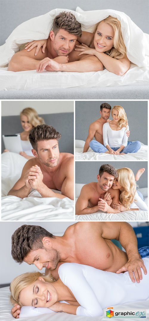 Man and woman in bed, couple - Stock Photo
