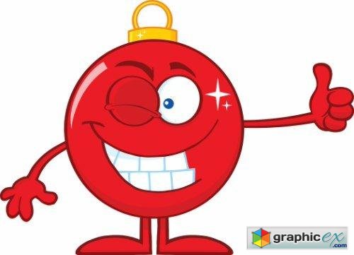 Happy Red Christmas Ball Character Vector Set