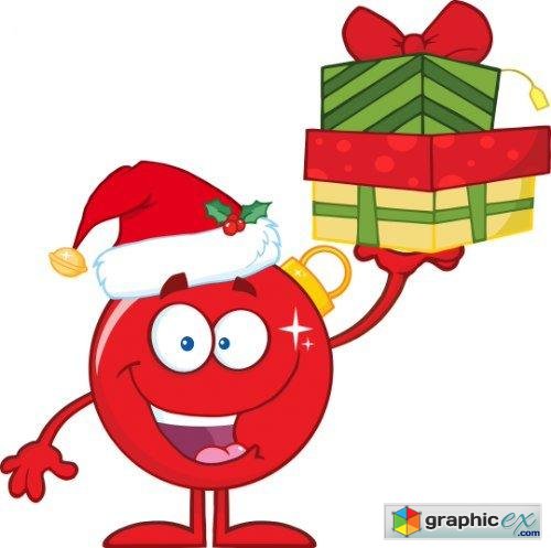 Happy Red Christmas Ball Character Vector Set