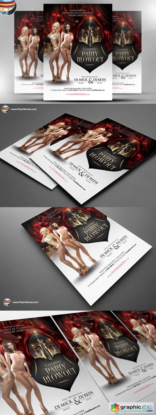  Valentine's Party Blowout PSD Flyer