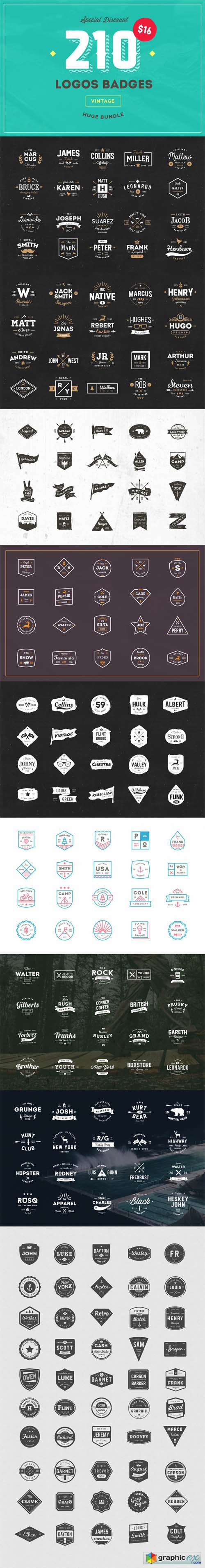 210 Vintage Logos Badges Bundle