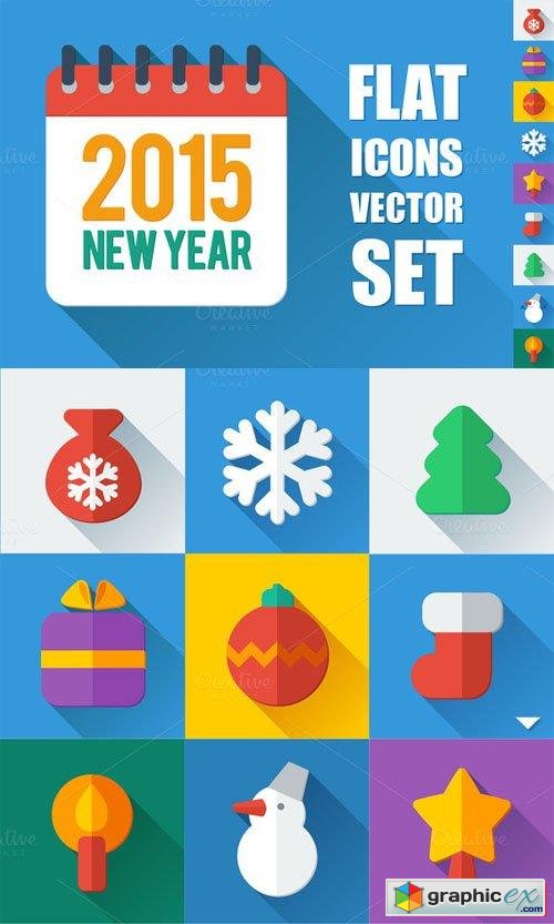 Flat icons New Year set