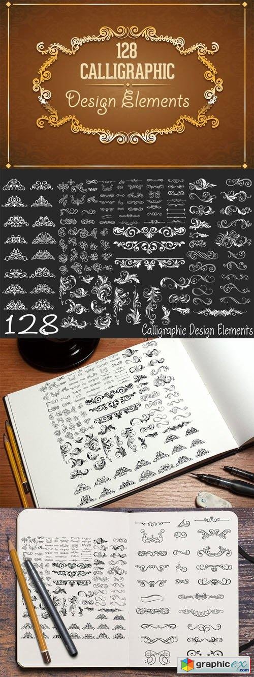 128 Calligraphic Design Elements