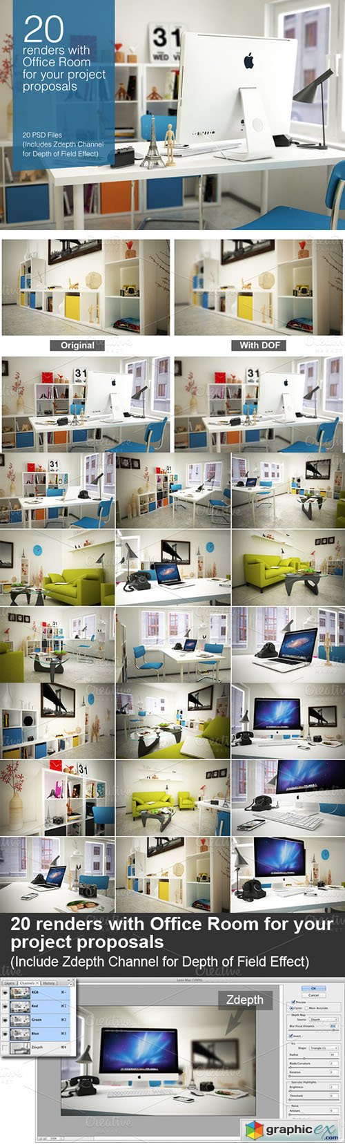  20 Image Renders Indoor Office Room