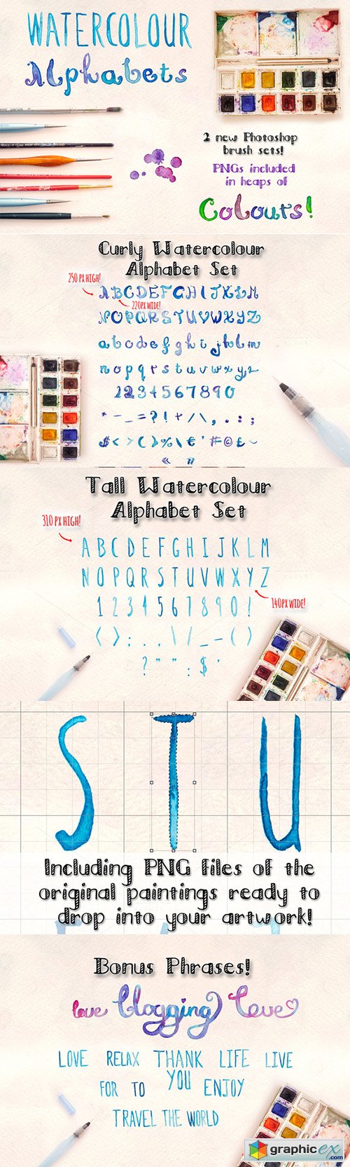 2 Watercolour Alphabet Brush Sets