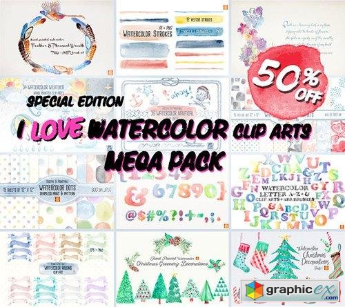 Special Edition- I LOVE Watercolor Clip Art MEGA Pack