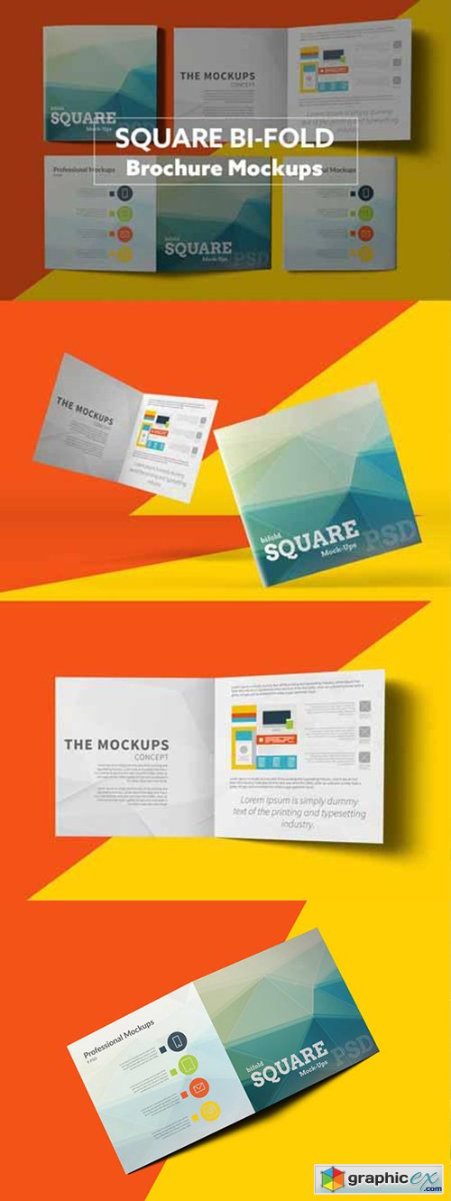  Square Bi-Fold Brochure Mockups