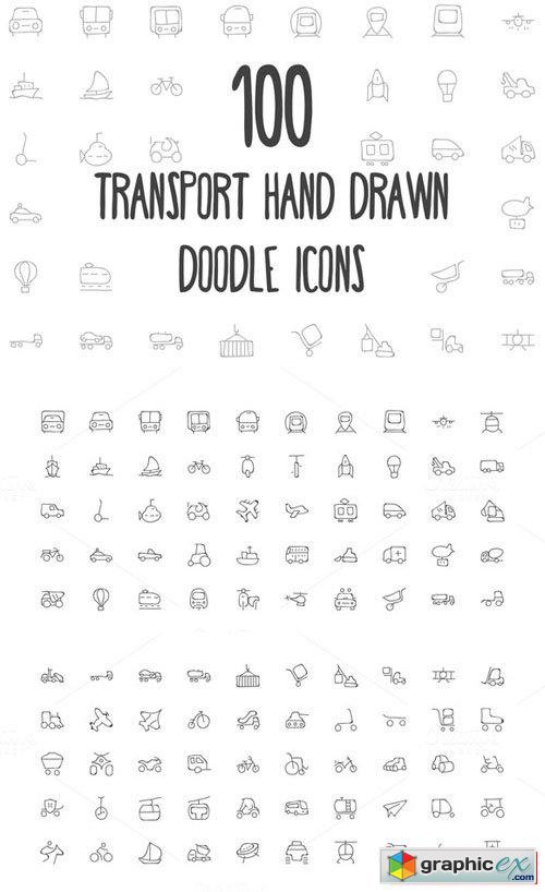  100 Transport Hand Drawn Doodle Icon