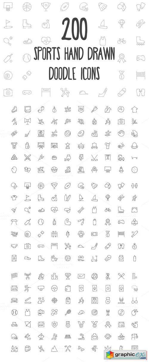 200 Sports Hand Drawn Doodle Icons