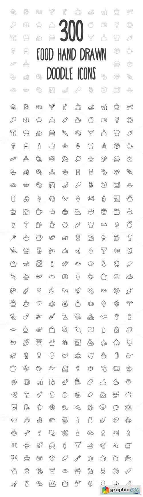  300 Food Hand Drawn Doodle Icons