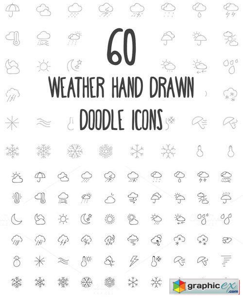  60 Weather Hand Drawn Doodle Icons 
