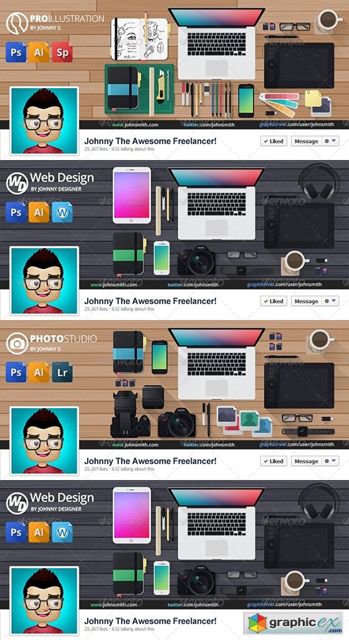 Facebook Covers Kit - Flat Workspaces