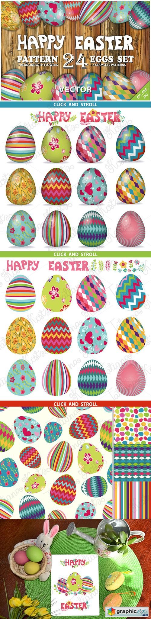 Easter pattern eggs set 01.Vector