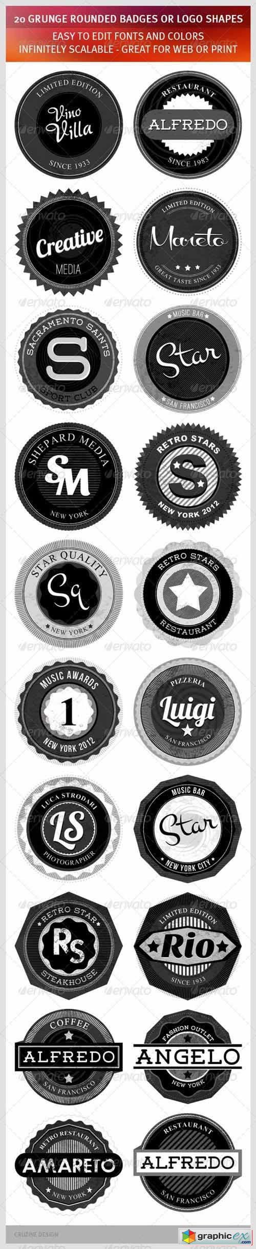 20 Grunge Rounded Badges or Logo Shapes 