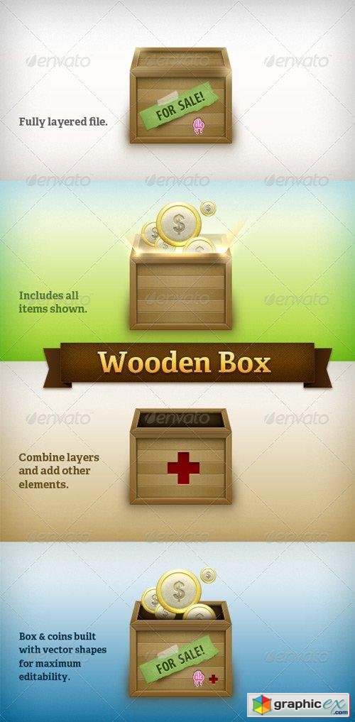 Wooden Box with Label and Coins 