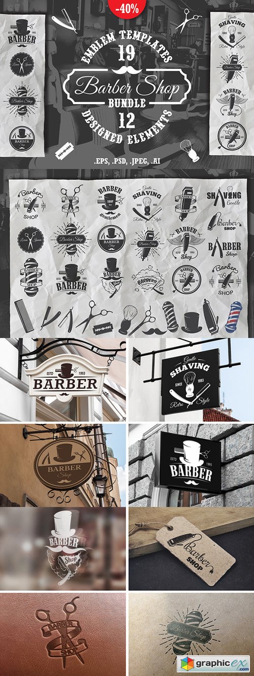  Set of vintage barber emblems